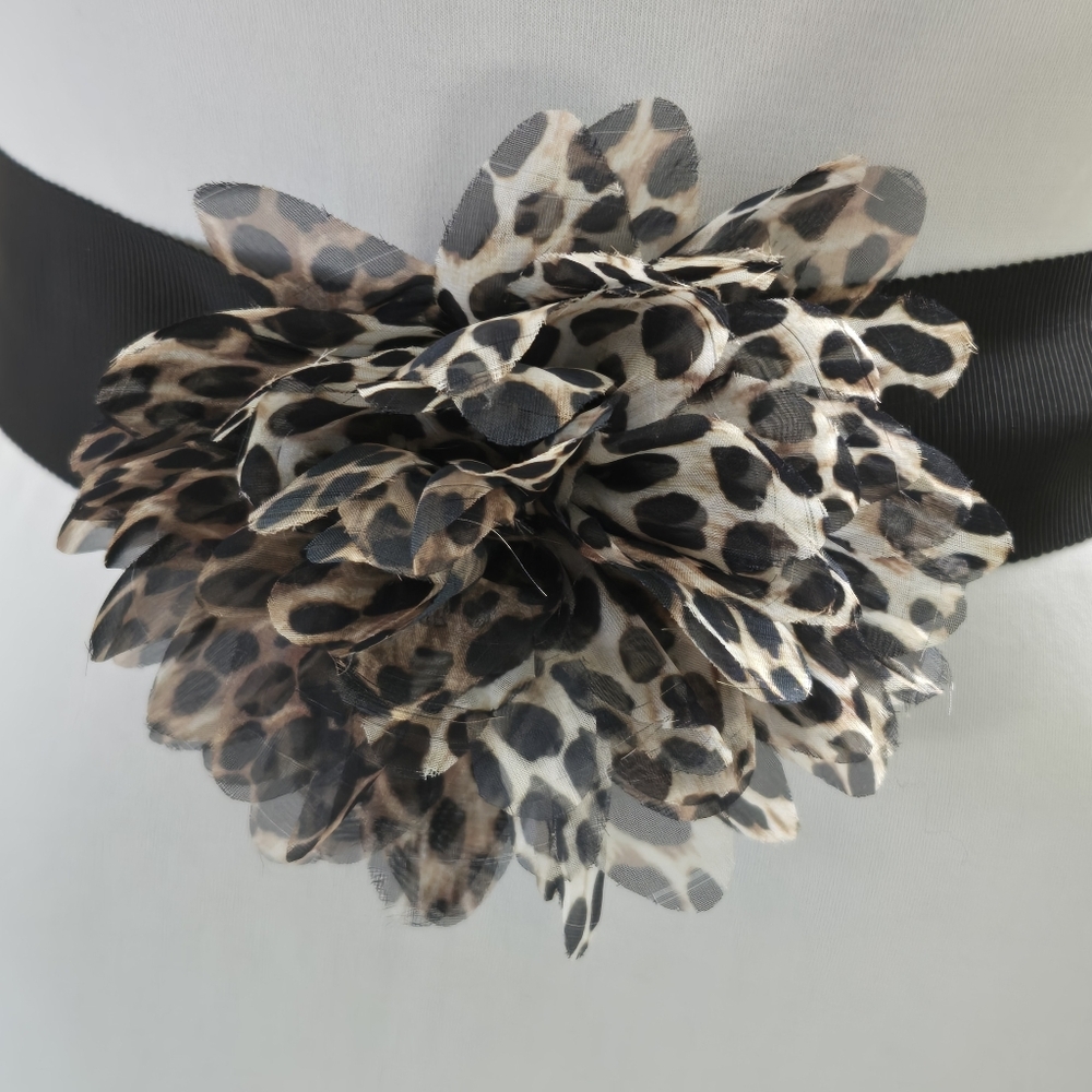 White House Black Market Sash Belt with Animal Print Flower Rosette - Picture 5 of 6